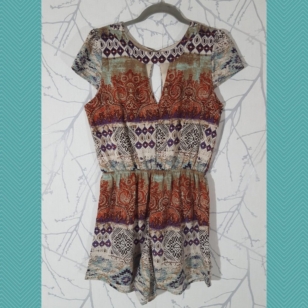 Dainty Hooligan Orange Paisley Geometric Printed Romper